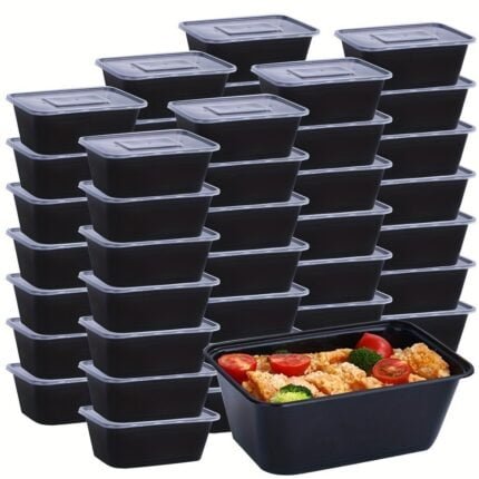 30u002F50pcs. 26oz Plastic Black Boxs With Lids. Rectangular Food Storage Containers With Covers. BPA Free. Stackable Leakproof Bento Boxes. Microwaveable Safe Food Containers. Kitchen Gadgets. Kitchen Accessories. Home Kitchen Items