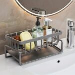 1pc Sink Caddy. Sponge Drain Rack With Dishcloth Holder. Stainless Steel Sink Storage Rack For Sponge Dish Soap Dishcloth Brushes Rags. Kitchen Countertop Organizer. Kitchen Accessories - Image 2