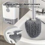 1 Set. Toilet Brush With Holder Set. Wall Mounted Long Handle Toilet Cleaning Brush With Holder. Flexible Toilet Bowl Cleaning Brush. No Dead Corner. Bathroom Cleaning Brush. Cleaning Supplies. Cleaning Tool. Back To School Supplies - Image 3