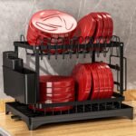 1 Set Dish Rack. 2 Tier Dish Drying Rack. Rustproof Kitchen Dish Drying Rack With Drainboard And Utensil Holder For Kitchen Countertop. Kitchen Accessories - Image 5